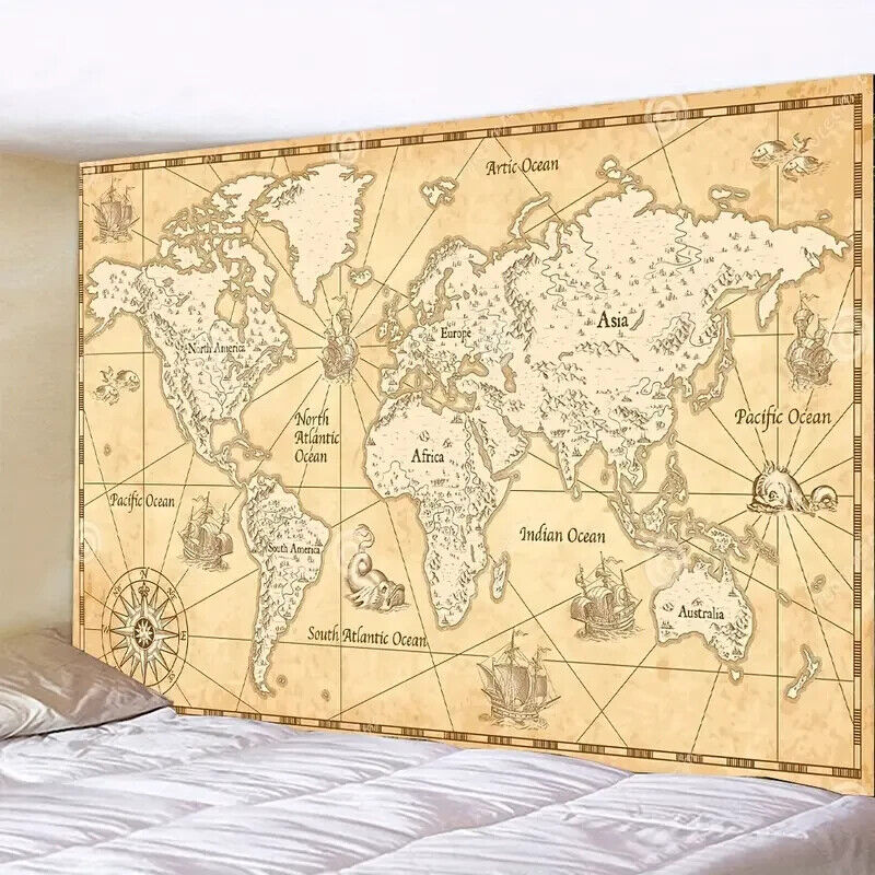 World Map Retro Style Ancient Fabric Tapestry 78.7" x 59" NEW! Home & Garden:Home Décor:Tapestries Cozy Home Treasures